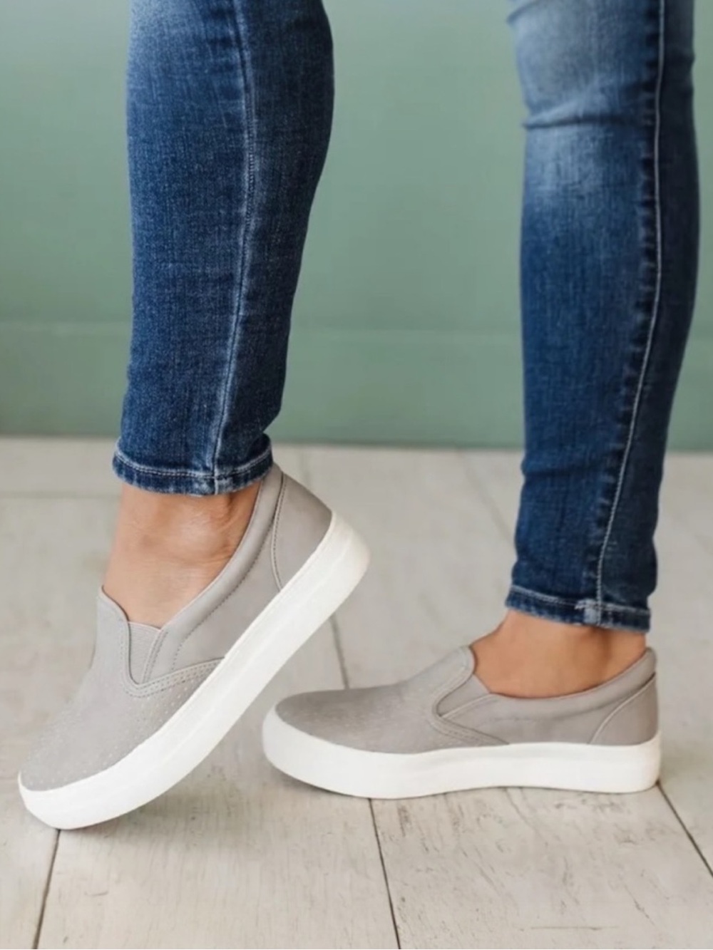 NEW Slip-on Perforated Comfy Platform Sneakers Gray Faux Leather Women’s Sizes